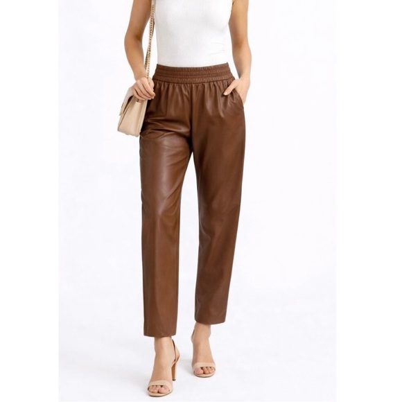 Anthropologie Pants - Maison D' Amelie Paris BY Anthropologie Sleek Cognac Trousers Faux Leather Pants